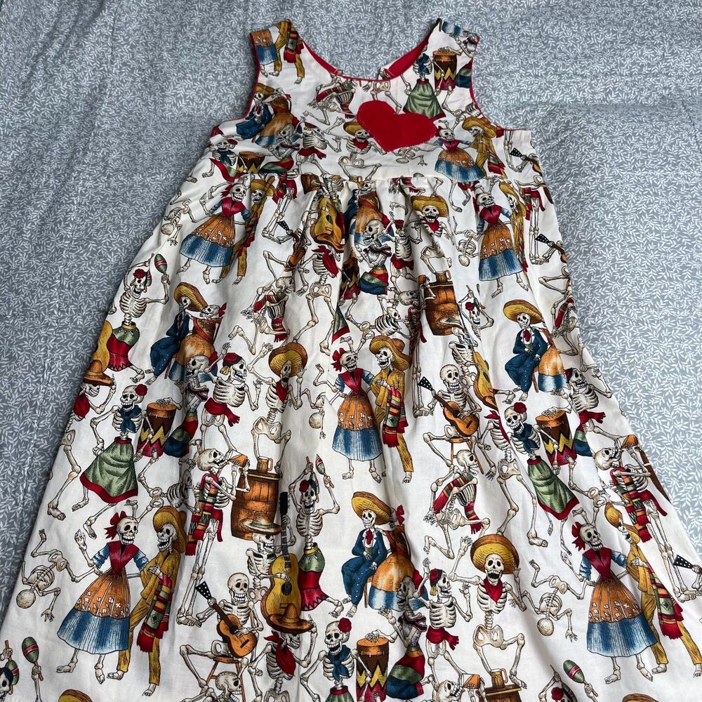 OOAK Handmade Dia De Los Muertos/Day of the Dead Dancing Skeleton Dress Sz 5